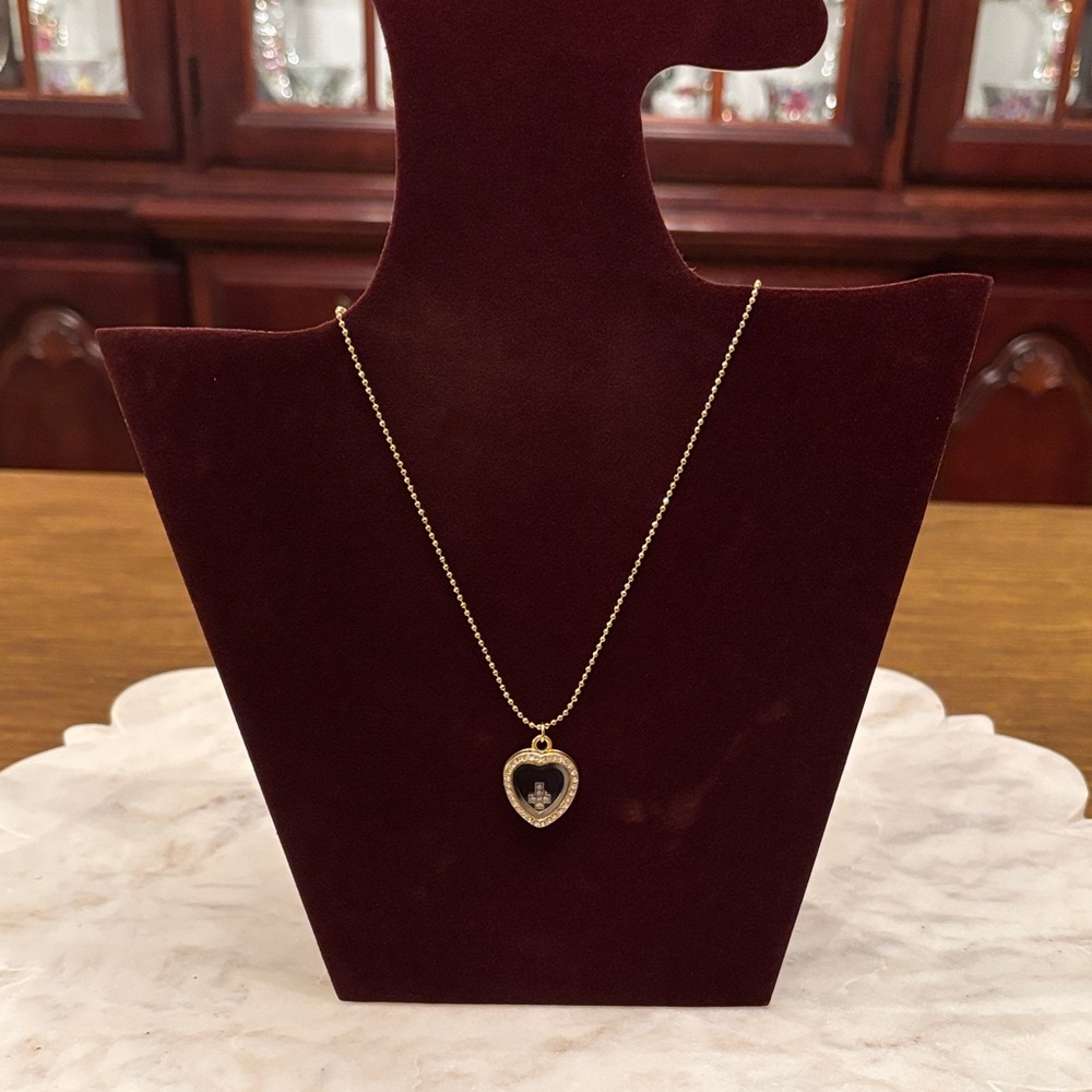 Gold and Rhinestone Heart Locket Pendant Necklace
